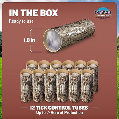 Thermacell Tick Control Tubes; 12 Per Box; No Spray, Easy-to-Use; Kills Ticks That May Carry Lyme Disease; Place in Backyard, Gardens or Wooded Areas Twice a Year; Won't Harm Kids, Pets or Environment
