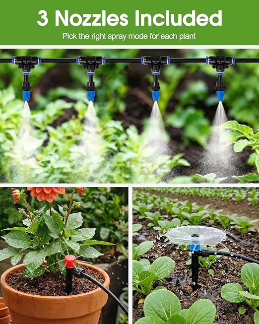 240FT Drip Irrigation System Kit, Quick-Connect Garden Watering System with 20FT 1/2" Main Line & 200FT 1/4" Tubing, 3 Adjustable Emitters for Raised Beds, Greenhouse, Lawn, Patio