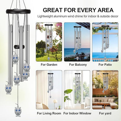 Virekm Small Wind Chimes, House Warming Gifts for Women, New Home Gift Men, Outdoor Gifts for Neighbor, Windchimes for Patio Decoration, Garden Decor for Outside, Zen Decor Yard (Blue Evil Eye Owl)