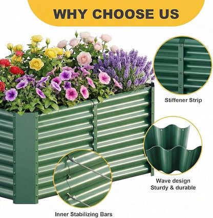 AHEONLAR 2 Pack 4×2×2ft Galvanized Raised Garden Beds, Rectangle Durable Planter Boxes Outdoor for Vegetables, Fruits, Flowers and Plants, Quick Assembly, Green