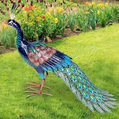 Kircust Outdoor Metal Peacock Statue, 24" L | Decor Art, Garden Sculpture, Weatherproof, Handcrafted For Patio, Yard, Home