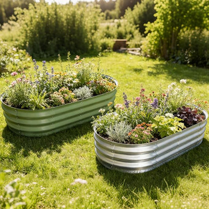Galvanized Raised Garden Bed Kit, Planter Garden Boxes Outdoor, Oval Large Metal for Vegetables Fruits, Flowers Planter Boxes, Easy Assembly Garden Bed Kit (Green, 4×2×1FT (2-Pack)