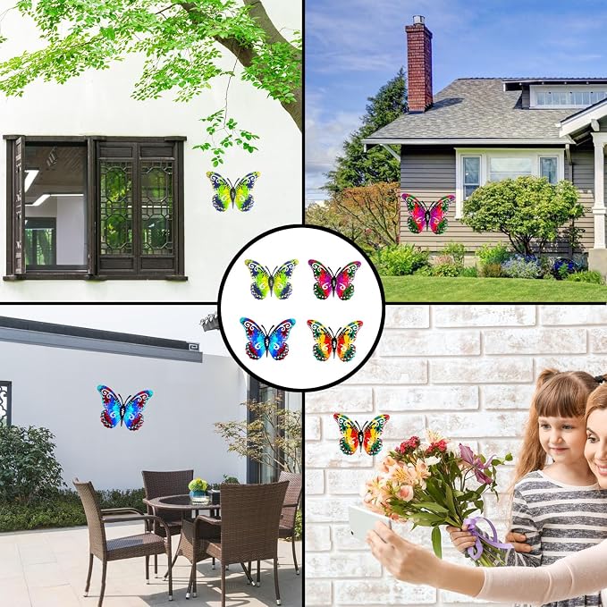 Metal Butterfly Wall Decor, Colorful Outdoor & Indoor Humming Butterflies yard wall art Decoration. Ideal for Patio, Fence, Garden, Living Room & Balcony Decor- Hanging Ornaments to Elevate Your Space