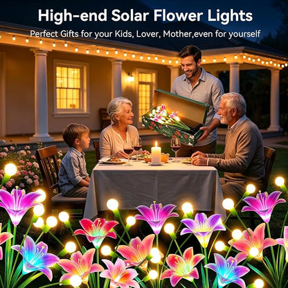 Solar Garden Lights Outdoor Flower Light 8 Pack: 48 Solar Firefly Lights with 24 Head 7-Color Changing Lily, Waterproof Decorative Light for Yard Patio Flower Bed, Gifts for Women