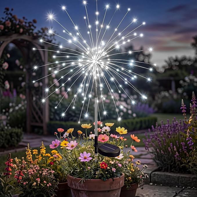 btfarm 1 Pack Solar Garden Lights Outdoor, 8 Modes Firework Lights Solar Powered, Waterproof Twinkle Fairy Light Outside for Yard Patio Pathway Pool Christmas Party Decorative, Cool White