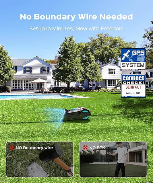 YARDCARE 2026 New M800Plus Robot Lawn Mower, GPS & 3D Vision, with 32.8 ft Magnetic Stripe, Obstacle Avoidance, Auto-Charging, APP Control, Bow-Shaped Mowing for Lawns up to 8611 sq.ft (Dark Black)