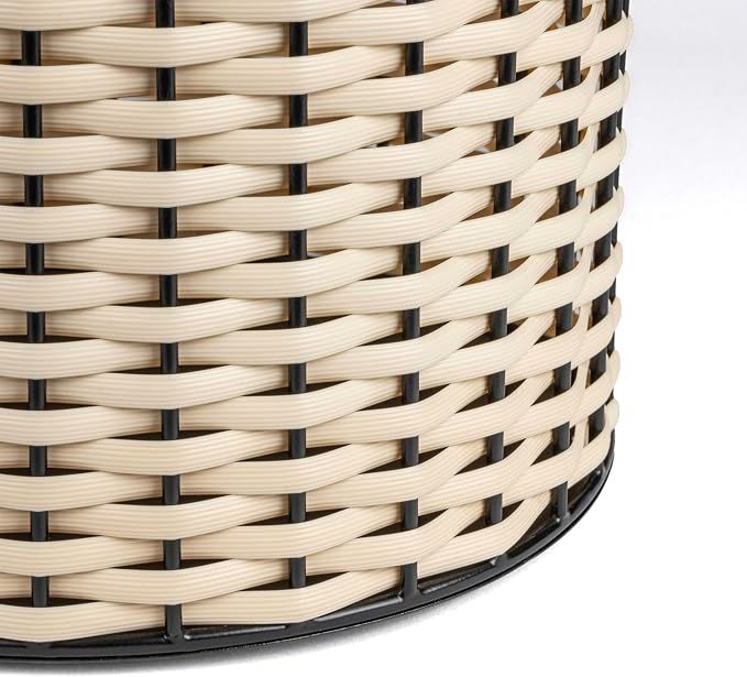 happimess HPM1101D Harper Modern 4.13-Gallon 2-Tone Faux Wicker Cylinder Waste Basket, Black/Cream for Home, Bathroom, Living Room, Office, Bedroom, Kitchen