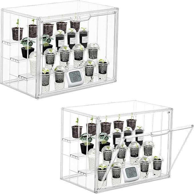 Mini Greenhouse Indoor with Magnetic Door, M-4tier-2pcs | Retains Warmth & Moisture, Durable Construction, Magnetic Door, Adjustable Dividers Fit Different Plants, Tool-Free Assembly