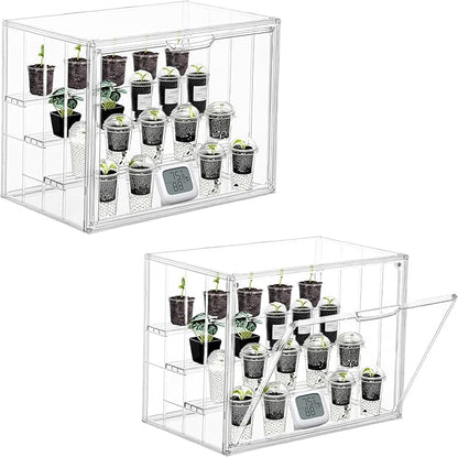 Mini Greenhouse Indoor with Magnetic Door, M-4tier-2pcs | Retains Warmth & Moisture, Durable Construction, Magnetic Door, Adjustable Dividers Fit Different Plants, Tool-Free Assembly