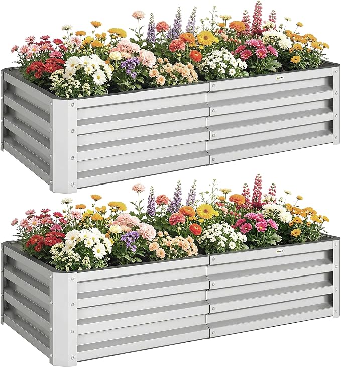Outsunny Galvanized Raised Garden Bed, 4' x 2' x 1' Metal Planter Box, for Growing Vegetables, Flowers, Herbs, Succulents, Silver