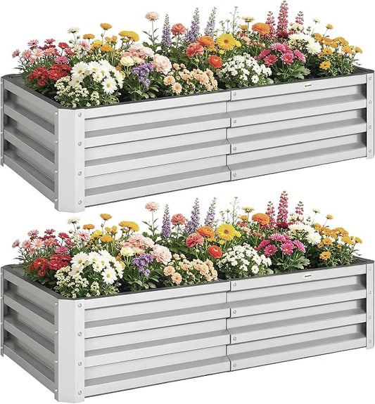 Outsunny Galvanized Raised Garden Bed, 4' x 2' x 1' Metal Planter Box, for Growing Vegetables, Flowers, Herbs, Succulents, Silver