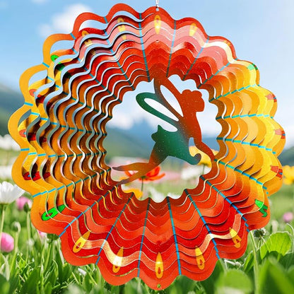 Wind Spinner, Gazing Ball Spiral Tail, Wind Spinners Stabilizer, Decorative Hanging Decor, Garden Decorations, Indoor Outdoor Décor Rotating Art Ornament Gift (Fairy)