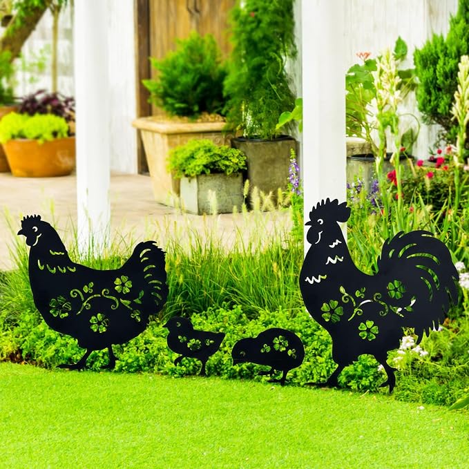 TIGGSY Chicken Metal Decorative Garden Stakes Chicken Gifts for Women/Men Chicken Lovers Gifts Silhouette Statues for Yard Art, Outside, Patio, Outdoor Decor, Garden Decorations, Lawn Ornaments
