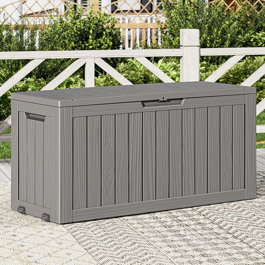 Outdoor Storage Box, Resin Deck Boxes Indoor and outdoor, Waterproof Storage Box Lockable Lid (Grey, 80 Gallon)