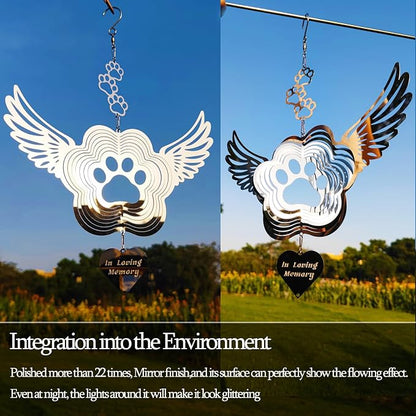 Pet Memorial Wind Spinners, Dog Memorial Gifts,Stainless Steel Angel Wings Pet Paw Print,Dogs and Cats Remembrance, Pet Sympathy,Pet Loss Bereavement Gifts