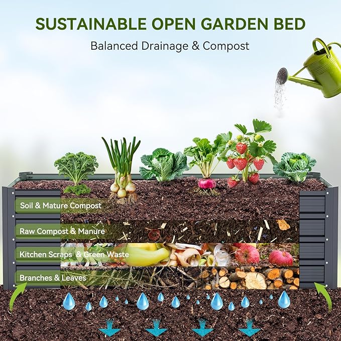 Ohuhu 8x3x1.5 FT Metal Raised Garden Bed Outdoor, Reinforced Galvanized Steel Rustproof Planter Box, 100% Non-Toxic, 269 Gal Large Capacity Heavy Duty Raised Beds for Growing Vegetables Flowers Herbs