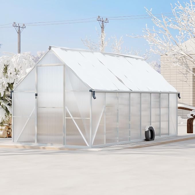 GarveeLife 8X16FT Polycarbonate Greenhouse with Aluminum Frame, Polycarbonate Greenhouse for Outdoors, Greenhouses with Ventilation and Rain Gutter, Aluminum Large Walk-in Greenhouses for Outside