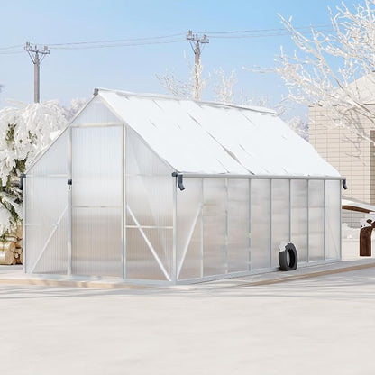 GarveeLife 8X16FT Polycarbonate Greenhouse with Aluminum Frame, Polycarbonate Greenhouse for Outdoors, Greenhouses with Ventilation and Rain Gutter, Aluminum Large Walk-in Greenhouses for Outside