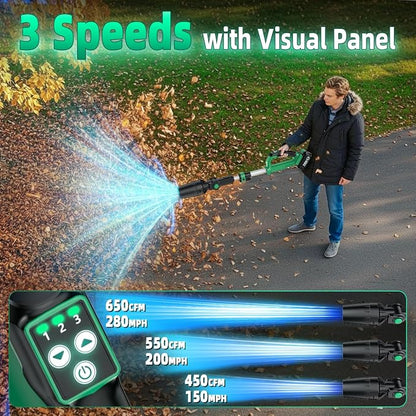 KIMO Cordless Leaf Blower, 310000RPM Brushless Motor, 37 Inch Adjustable Pole, 650CFM 280MPH, No 20V Battery-Bare Tools
