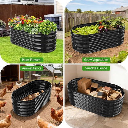 YSEJOMP 17" Tall Oval-Shaped/Elliptic Metal Raised Garden Bed Outdoor Black | 48X24X17 Inch,1.5 FT Tall,0.8MM Thick Galvanized Metal Painted,for Variety of Flowers,Herbs,Vegetables.with Gloves,Tool free