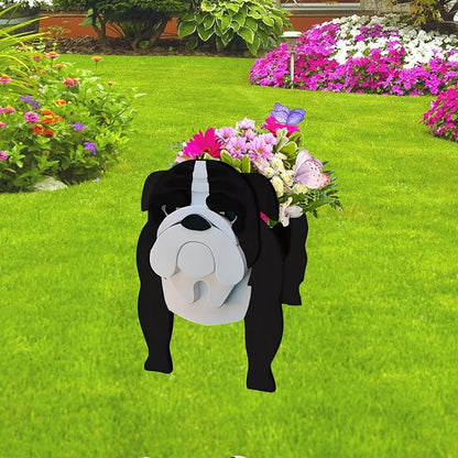 Black English Bulldog Dog Planter Pots, 9.45 x 7.48 x 10.63 Inches | Dog Flower Pot, Cute Animal Shaped Plant Pot, Gifts for Women & Pet Lovers, Indoor Outdoor Garden Home Office Decor
