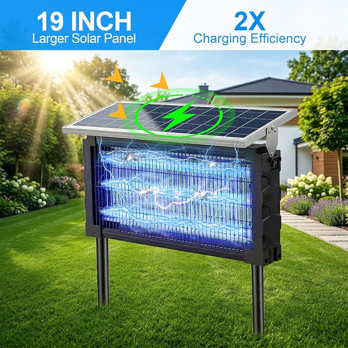 2026 Solar Mosquito Zapper Outdoor Bug Zapper Outdoor | Solar 4500V Waterproof Electric Fly Trap with Panel Sensor & Indoor Insect Zapper for Home Backyard Patio Camping Garden