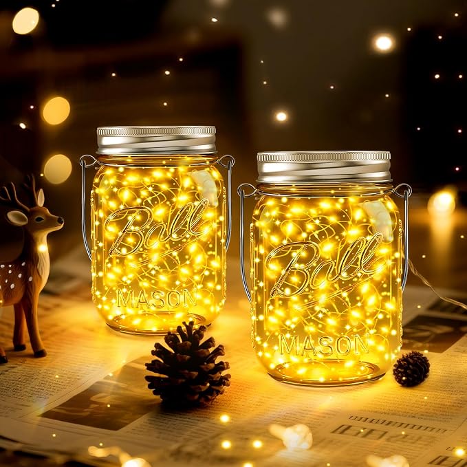 Mason Jar Solar Lights for Outside, 12 Pack 30 LED Fairy Firefly Lights Mason Jar Solar Lids Outdoor Waterproof String Lights with Hangers(NO JARS) for Patio Garden Yard Lawn Decor - Warm White