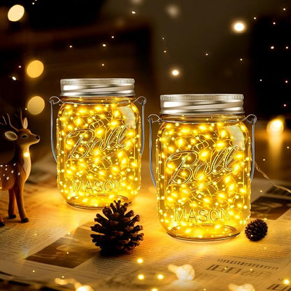 Mason Jar Solar Lights for Outside, 12 Pack 30 LED Fairy Firefly Lights Mason Jar Solar Lids Outdoor Waterproof String Lights with Hangers(NO JARS) for Patio Garden Yard Lawn Decor - Warm White