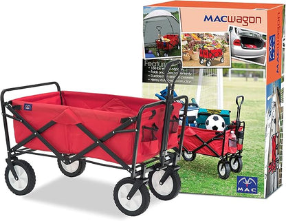 Mac Sports Heavy Duty Steel Frame Collapsible Folding 150 Pound Capacity Outdoor Camping Garden Utility Wagon Yard Cart, Red