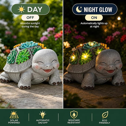 mocosa Solar Garden Statues Turtle and LED Lights Birthday Gifts for Women Mom Grandma Solar Outdoor Cat Decor for Outside,Outdoor Solar Lights for Yard, Garden and Patio, Unique Gift for Women