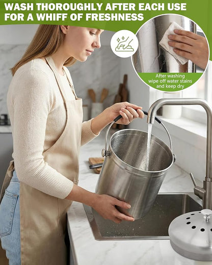 Countertop Compost Bin Kitchen Stainless Steel 1.3 Gallon with Lid, 2 Charcoal Filter for Odorless Composting, Soft-Grip Handle