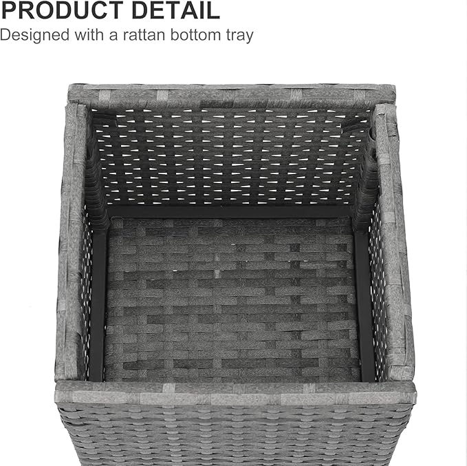 SUNNYPARK 2 Pack Tall Planters for Outdoor Rattan Square Box 12x12x24inch | All-Weather, Handmade PE Rattan, Removable Liner, Indoor Outdoor, Patio Porch Garden, Modern Design for Plants Flowers