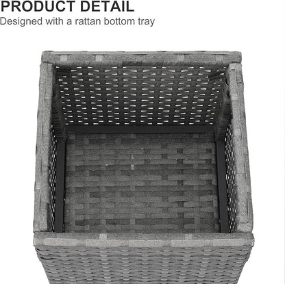 SUNNYPARK 2 Pack Tall Planters for Outdoor Rattan Square Box 12x12x24inch | All-Weather, Handmade PE Rattan, Removable Liner, Indoor Outdoor, Patio Porch Garden, Modern Design for Plants Flowers