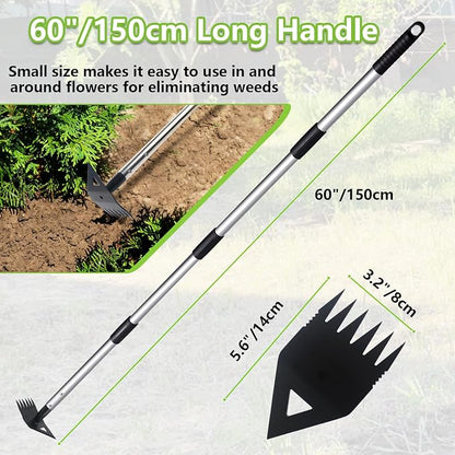 Weed Puller Tool with Long Handle, Hoe Garden Tool Weeding Rake Combo for Uprooting, Garden Hoe, Weed Remover Manual Hand Weeder for Yard Flower Bed(Black)