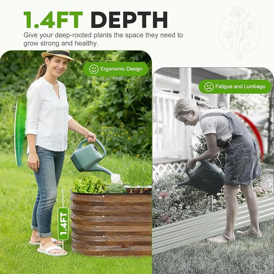 Galvanized Raised Garden Bed Outdoor- 2PCS 8x2x1.4ft Oval Steel Raised Beds for Gardening, Metal Planter Box with Protective Strip and Gloves for Vegetables, Flowers, Fruits (Brown)