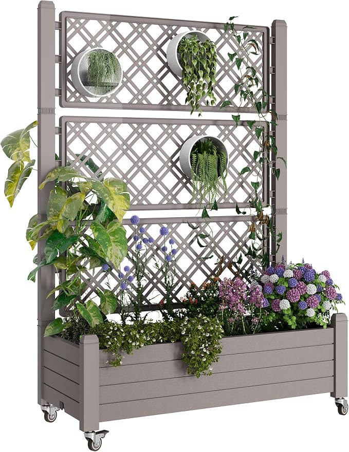 Fancyango Raised Garden Bed with Wheels 61.2" H -Medium Gray