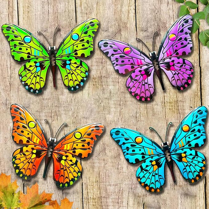 MACLARONX 4 PCS Metal Butterfly 9.6" Butterflies Outdoor Fence Yard Art Wall Decor Hanging Decorations for Garden Living Room Bedroom Patio Balcony Gift for Family Friends Housewarming