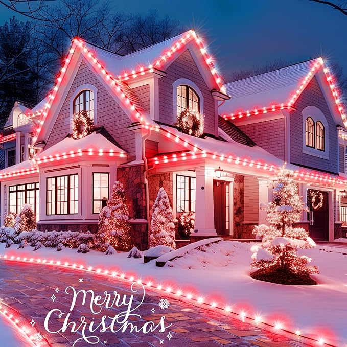 Brightown C9 Christmas Lights Outdoor 2 Pack, Total 162ft 200 LED Red&White | with Timing & Memory, 8 Modes, Connectable, Waterproof - C9 Christmas Lights for Indoor Outside Tree Home Yard Decoration