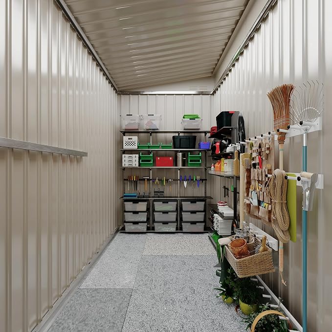 GarveeLife 4×8 ft Lean to Storage Shed, Heavy-Duty Outdoor Metal Storage Shed, Garden Tool Metal StorageHouse W/Lockable Door and 2 Air Vents