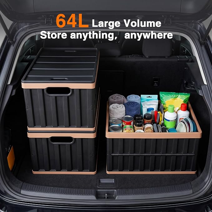 Citylife 64L Collapsible Storage Bins with Lids Plastic Storage Containers for Organizing Stackable Storage Box Large Heavy Duty Utility Crates, 2 Packs