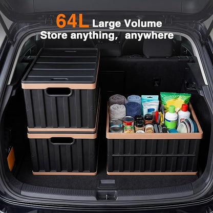 Citylife 64L Collapsible Storage Bins with Lids Plastic Storage Containers for Organizing Stackable Storage Box Large Heavy Duty Utility Crates, 2 Packs