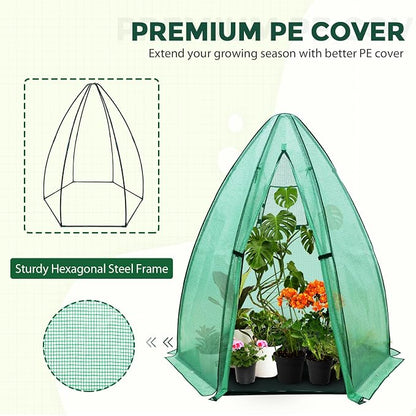 EAGLE PEAK Portable Mini Dome Greenhouse with Zippered Door and Mesh Window, Outdoor Mini Hexagon Greenhouse Kit for Indoor Outdoor Gardening 6' x 5'3'', Green PE Cover
