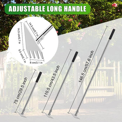 BARAYSTUS Hoe Garden Tool, 2-in-1 Garden Hoe & Weed Rake, 29.5"-57.7" Adjustable Long Handle, Stainless Steel Cultivator for Weeding, Digging, Loosening Soil, Planting & Root Removal
