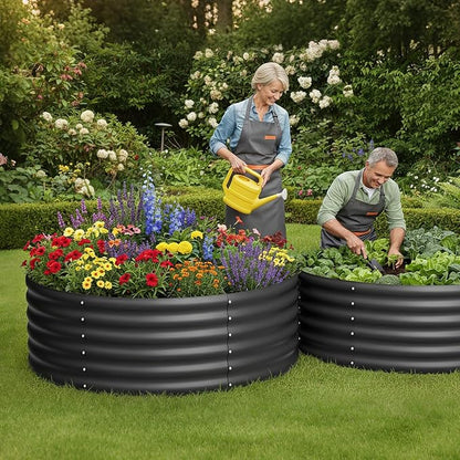 DDK Galvanized Raised Garden Bed,Round Outdoor Planter Bed, 4x4x1.5ft Metal Planter Box for Gardening and Planting,BK