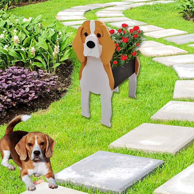 Beagle Dog Planter Pots, 9.45 x 6.77 x 13.46 Inches | Dog Flower Pot, Cute Animal Shaped Plant Pot, Gifts for Women & Pet Lovers, Indoor Outdoor Garden Home Office Decor