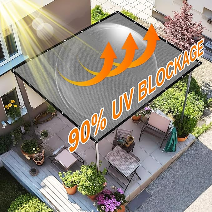 Artpuch 90% Sun Shade Cloth, 5 x 16 FT Pergola Shade Cover Canopy with Grommets, Sun Screen Fabric Tarp for Patio, Outdoor, Garden, Backyard, Light Grey