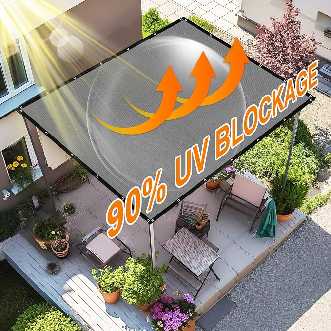 Artpuch 90% Sun Shade Cloth, 4 x 8 FT Pergola Shade Cover Canopy with Grommets, Sun Screen Fabric Tarp for Patio, Outdoor, Garden, Backyard, Light Grey
