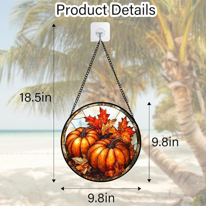 DASTOLL Stained Glass Window Hanging, Pumpkin Maple Leaf Suncatcher for Doors Home Sun Catchers Decoration and Christmas, Mother's Day Birthday Gifts for Women, Men, and Mom 9.8 in