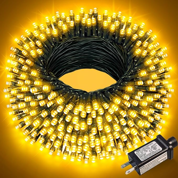 Warm White Christmas Lights Outdoor, 66FT 200 LED Plug in Christmas Tree Lights Waterproof, 8 Modes Connectable String Lights for Outside Patio Garden Wedding Party Holiday Decorations