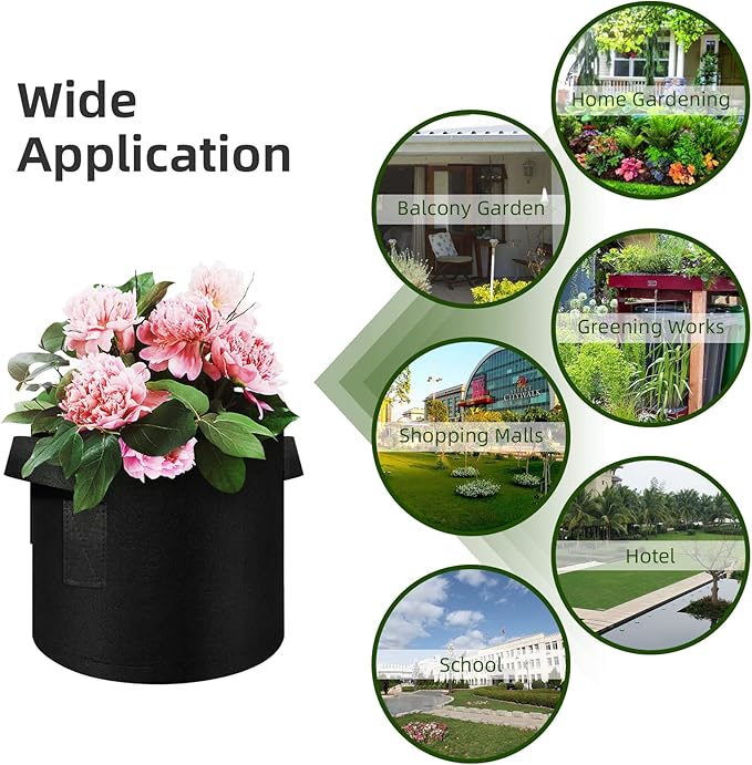 24 Pack Plant Grow Bags, Thickened Nonwoven Fabric Pots with Handles, Vegetable Planter Bags Containers, Cloth Planters for Garden Vegetable/Flower/Plant/Fruits Outdoor (Black) (Black, 15 Gallon)
